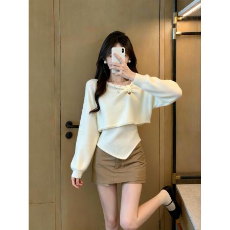 FA46276# 设计感小众慵懒风露肩毛衣秋季新款圣诞氛围感穿搭 服裝批發女裝批發服飾貨源