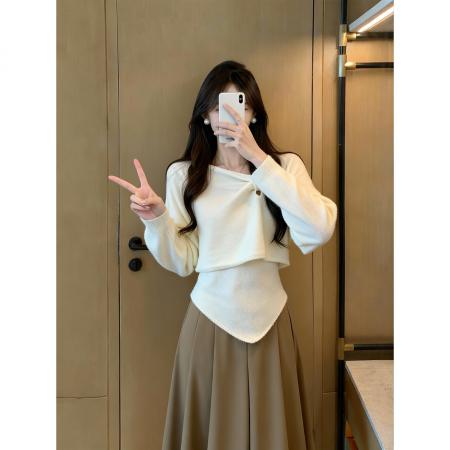 FA46276# 设计感小众慵懒风露肩毛衣秋季新款圣诞氛围感穿搭 服裝批發女裝批發服飾貨源