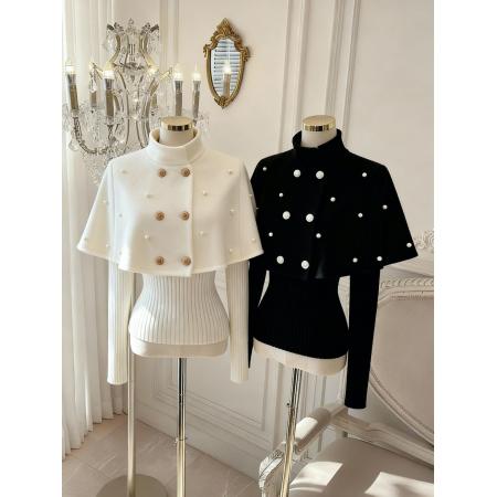 FA46277# 法式双排扣斗蓬毛织衫女秋冬季百搭显瘦保暖长袖上衣 服裝批發女裝批發服飾貨源