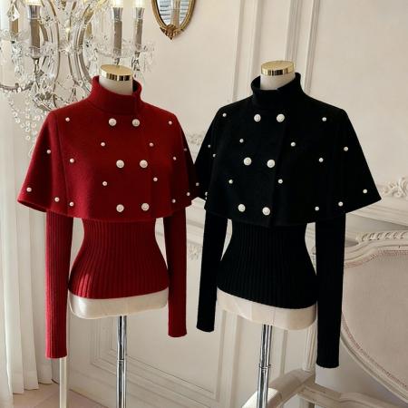 FA46277# 法式双排扣斗蓬毛织衫女秋冬季百搭显瘦保暖长袖上衣 服裝批發女裝批發服飾貨源