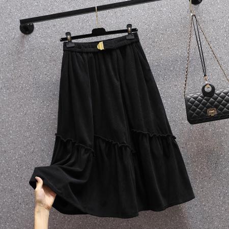 FA46278# 秋冬大码不规则灯芯绒长款半身裙女高腰胖MM打底裙子大摆伞裙 服裝批發女裝批發服飾貨源