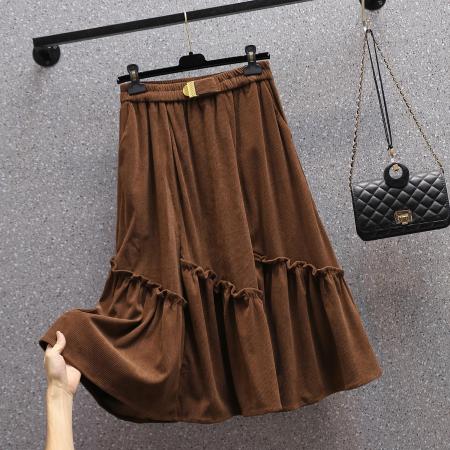 FA46278# 秋冬大码不规则灯芯绒长款半身裙女高腰胖MM打底裙子大摆伞裙 服裝批發女裝批發服飾貨源