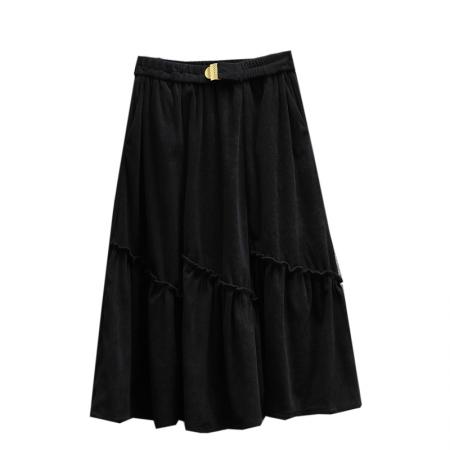 FA46278# 秋冬大码不规则灯芯绒长款半身裙女高腰胖MM打底裙子大摆伞裙 服裝批發女裝批發服飾貨源