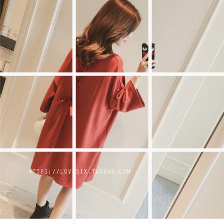 FA46285# 春秋季新款韩版中长款宽松后背绑带蝴蝶结针织毛衣连衣裙 服裝批發女裝批發服飾貨源