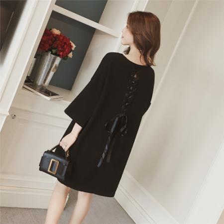 FA46285# 春秋季新款韩版中长款宽松后背绑带蝴蝶结针织毛衣连衣裙 服裝批發女裝批發服飾貨源