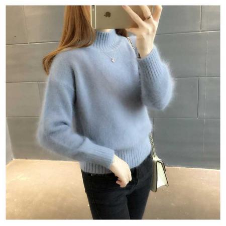 FA46287# 秋冬仿水貂绒毛衣女新款潮百搭针织衫宽松套头打底衫 服裝批發女裝批發服飾貨源