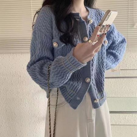 FA46288# 韩国慵懒风针织衫秋冬新款女气质百搭设计感小众短款毛衣开衫外套 服裝批發女裝批發服飾貨源