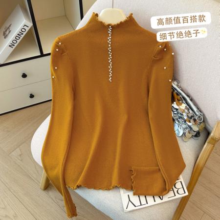 FA46289# 秋冬新款时尚洋气钉珠半高领长袖针织衫女修身显瘦打底毛衣上衣潮 服裝批發女裝批發服飾貨源