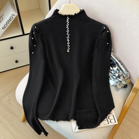 FA46289# 秋冬新款时尚洋气钉珠半高领长袖针织衫女修身显瘦打底毛衣上衣潮 服裝批發女裝批發服飾貨源