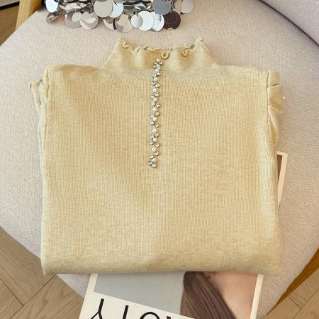 FA46289# 秋冬新款时尚洋气钉珠半高领长袖针织衫女修身显瘦打底毛衣上衣潮 服裝批發女裝批發服飾貨源