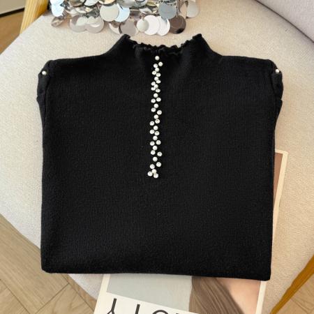 FA46289# 秋冬新款时尚洋气钉珠半高领长袖针织衫女修身显瘦打底毛衣上衣潮 服裝批發女裝批發服飾貨源