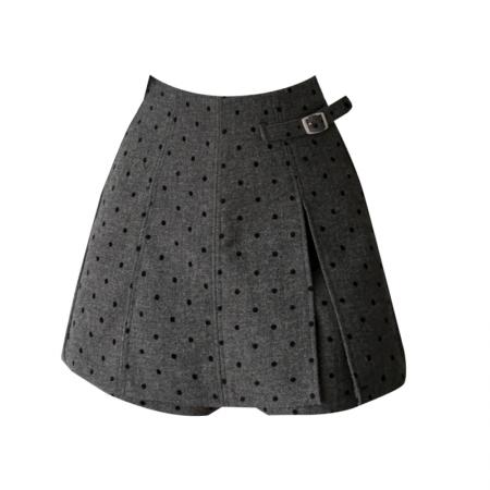 FA46291# 毛呢短裤女秋冬A字裙裤拼接半身裙波点植绒呢子高腰短裤裙靴裤 服裝批發女裝批發服飾貨源
