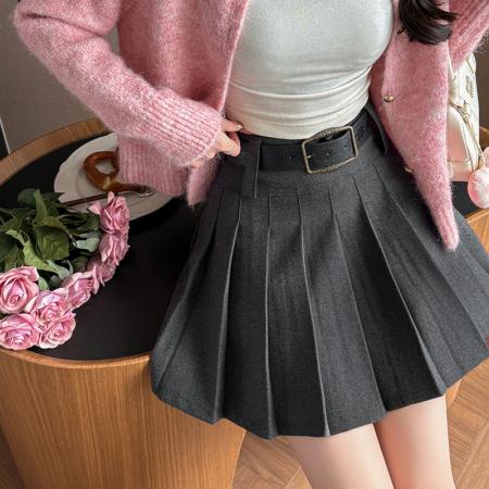 FA46292# 毛呢短裙裤秋冬新款呢子a字短裤裙高腰防走光短裤百褶半裙女 服裝批發女裝批發服飾貨源