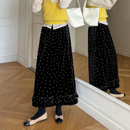 FA46293# 秋冬丝绒半身裙女加厚加绒高腰中长裙a字松紧腰遮胯长裙 服裝批發女裝批發服飾貨源