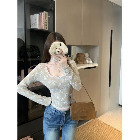 FA46298# 柔软冬日纯欲内搭磨毛长袖女秋冬百搭蕾丝边 服裝批發女裝批發服飾貨源