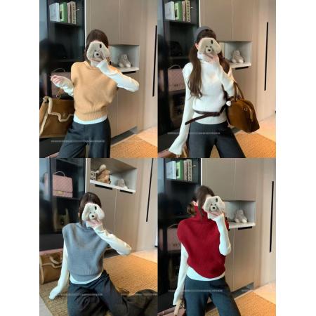 FA46303# 高领针织衫马甲背心女秋冬新款宽松套头外穿毛衣马夹 服裝批發女裝批發服飾貨源