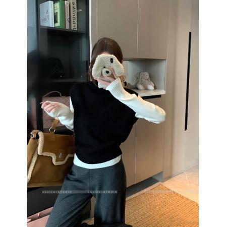 FA46303# 高领针织衫马甲背心女秋冬新款宽松套头外穿毛衣马夹 服裝批發女裝批發服飾貨源