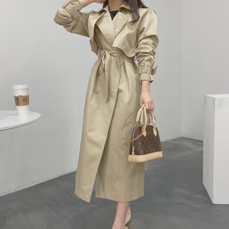 FA46304# chic韩国秋季新款英伦风时尚大气宽松腰带显瘦大衣风衣外套 服裝批發女裝批發服飾貨源