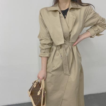 FA46304# chic韩国秋季新款英伦风时尚大气宽松腰带显瘦大衣风衣外套 服裝批發女裝批發服飾貨源