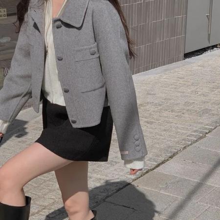 FA46305# chic韩版冬季法式翻领小众口袋单排扣简约百搭毛呢子夹克外套 服裝批發女裝批發服飾貨源