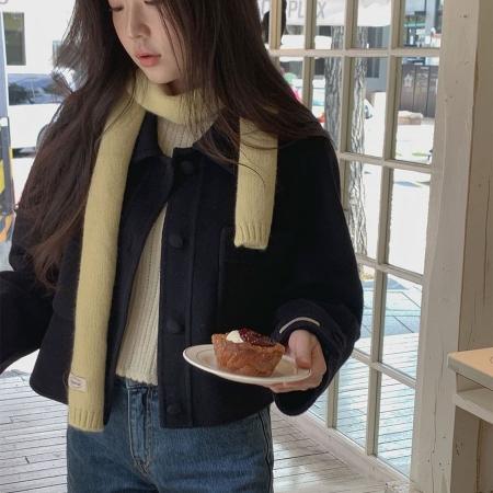 FA46305# chic韩版冬季法式翻领小众口袋单排扣简约百搭毛呢子夹克外套 服裝批發女裝批發服飾貨源