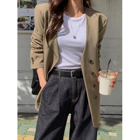 FA46308# ins韩系秋冬法式简约高级感V领单排扣百搭夹克西装外套 服裝批發女裝批發服飾貨源