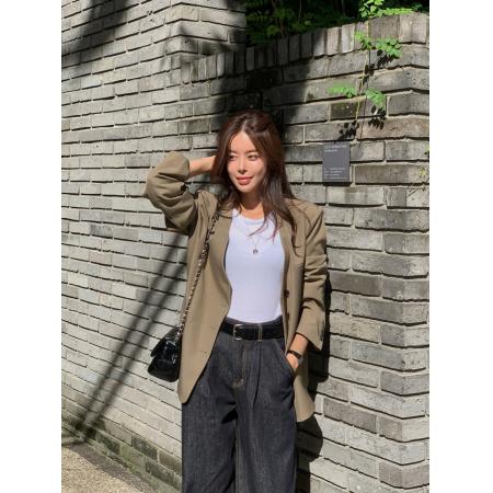 FA46308# ins韩系秋冬法式简约高级感V领单排扣百搭夹克西装外套 服裝批發女裝批發服飾貨源