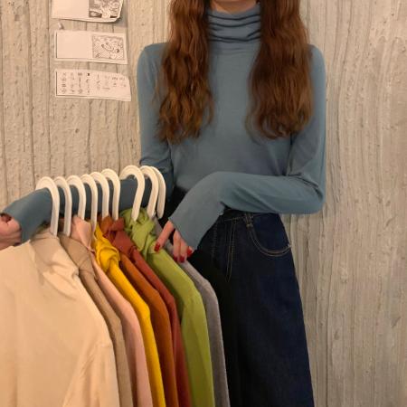 FA46311# 纯色基础款堆堆翻领高领打底衫上衣针织衫 服裝批發女裝批發服飾貨源