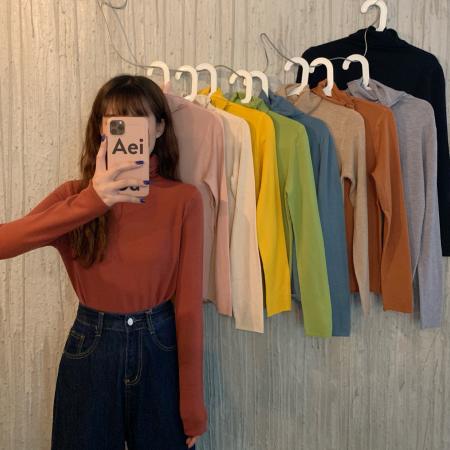 FA46311# 纯色基础款堆堆翻领高领打底衫上衣针织衫 服裝批發女裝批發服飾貨源