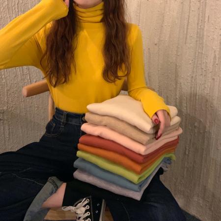 FA46311# 纯色基础款堆堆翻领高领打底衫上衣针织衫 服裝批發女裝批發服飾貨源