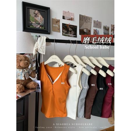 FA46312# 假两件磨毛吊带背心内搭带胸垫修身显瘦百搭打底衫上衣 服裝批發女裝批發服飾貨源