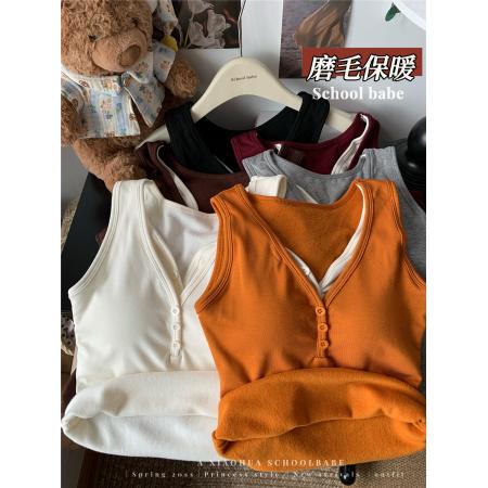 FA46312# 假两件磨毛吊带背心内搭带胸垫修身显瘦百搭打底衫上衣 服裝批發女裝批發服飾貨源