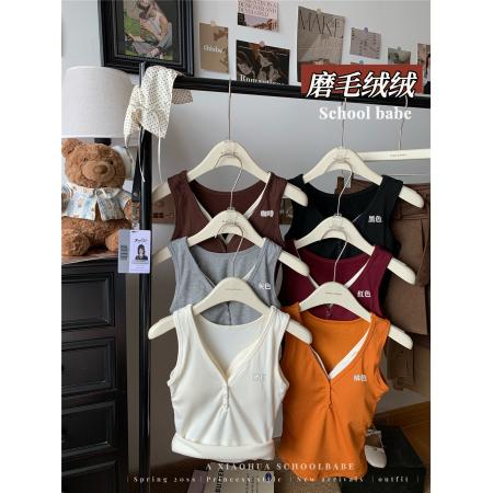FA46312# 假两件磨毛吊带背心内搭带胸垫修身显瘦百搭打底衫上衣 服裝批發女裝批發服飾貨源