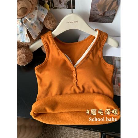 FA46312# 假两件磨毛吊带背心内搭带胸垫修身显瘦百搭打底衫上衣 服裝批發女裝批發服飾貨源