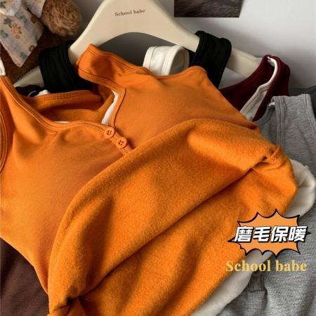 FA46312# 假两件磨毛吊带背心内搭带胸垫修身显瘦百搭打底衫上衣 服裝批發女裝批發服飾貨源