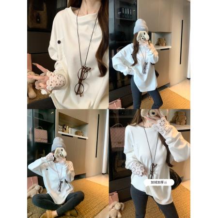 FA46313# 镂空花边蕾丝拼接感长袖T恤甜美百搭休闲单穿内搭打底衫 服裝批發女裝批發服飾貨源