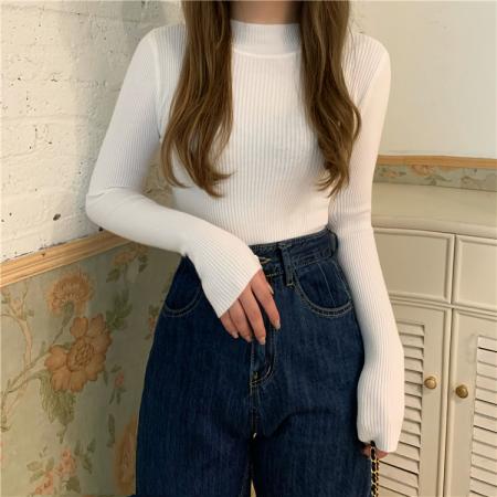 FA46319# 韩版纯色基础款半高领打底衫紧身上衣女长袖针织衫 服裝批發女裝批發服飾貨源