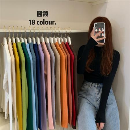 FA46319# 韩版纯色基础款半高领打底衫紧身上衣女长袖针织衫 服裝批發女裝批發服飾貨源