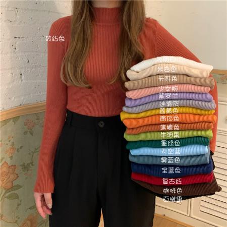 FA46319# 韩版纯色基础款半高领打底衫紧身上衣女长袖针织衫 服裝批發女裝批發服飾貨源
