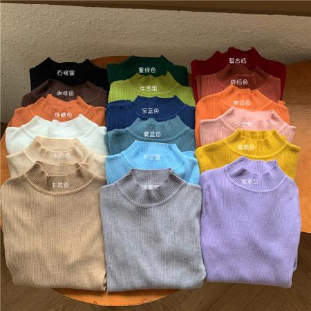 FA46319# 韩版纯色基础款半高领打底衫紧身上衣女长袖针织衫 服裝批發女裝批發服飾貨源