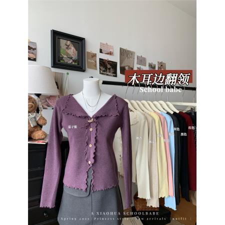 FA46323# 辣妹风纯色气质毛边长袖针织开衫女秋季显瘦百搭chic上衣 服裝批發女裝批發服飾貨源