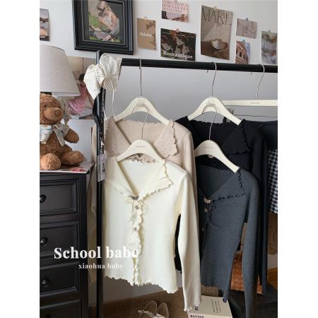 FA46323# 辣妹风纯色气质毛边长袖针织开衫女秋季显瘦百搭chic上衣 服裝批發女裝批發服飾貨源