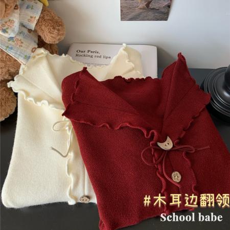 FA46323# 辣妹风纯色气质毛边长袖针织开衫女秋季显瘦百搭chic上衣 服裝批發女裝批發服飾貨源