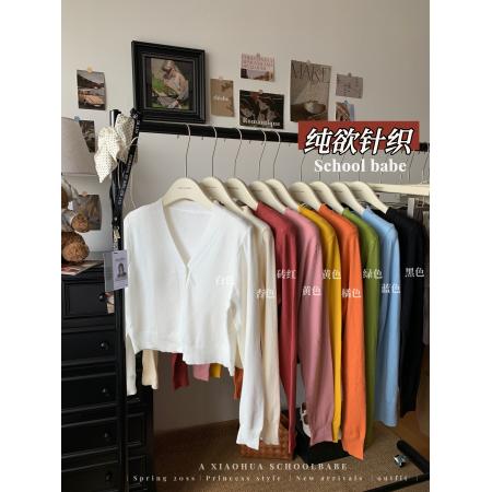 FA46324# 韩版甜美V领长袖针织衫女百搭宽松开衫上衣毛衣 服裝批發女裝批發服飾貨源