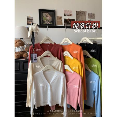 FA46324# 韩版甜美V领长袖针织衫女百搭宽松开衫上衣毛衣 服裝批發女裝批發服飾貨源