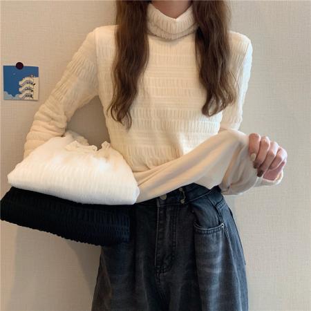 FA46325# 百搭秋冬加绒蕾丝打底内搭长袖镂空温柔洋气上衣 服裝批發女裝批發服飾貨源