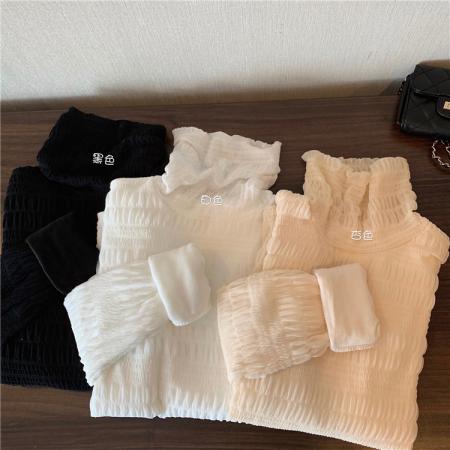 FA46325# 百搭秋冬加绒蕾丝打底内搭长袖镂空温柔洋气上衣 服裝批發女裝批發服飾貨源