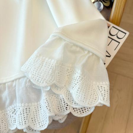 FA46336# 大码白色加厚宝宝绒蕾丝拼接T恤宽松打底外穿长袖上衣 服裝批發女裝批發服飾貨源