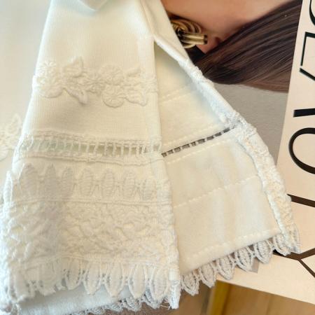 FA46337# 大码白色加厚宝宝绒蕾丝拼接T恤宽松打底外穿长袖上衣 服裝批發女裝批發服飾貨源