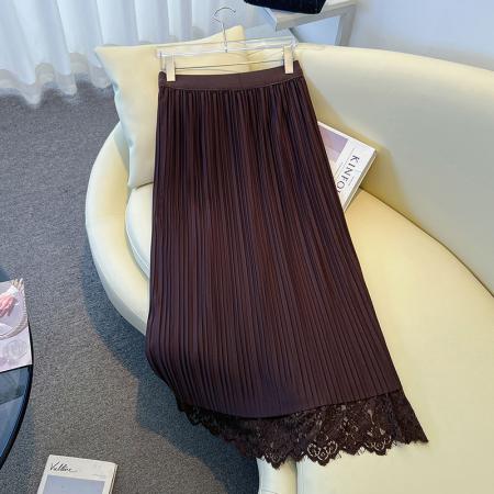 FA46338# 大码蕾丝两面穿压褶仙女蕾丝加绒加厚A字半身长裙 服裝批發女裝批發服飾貨源